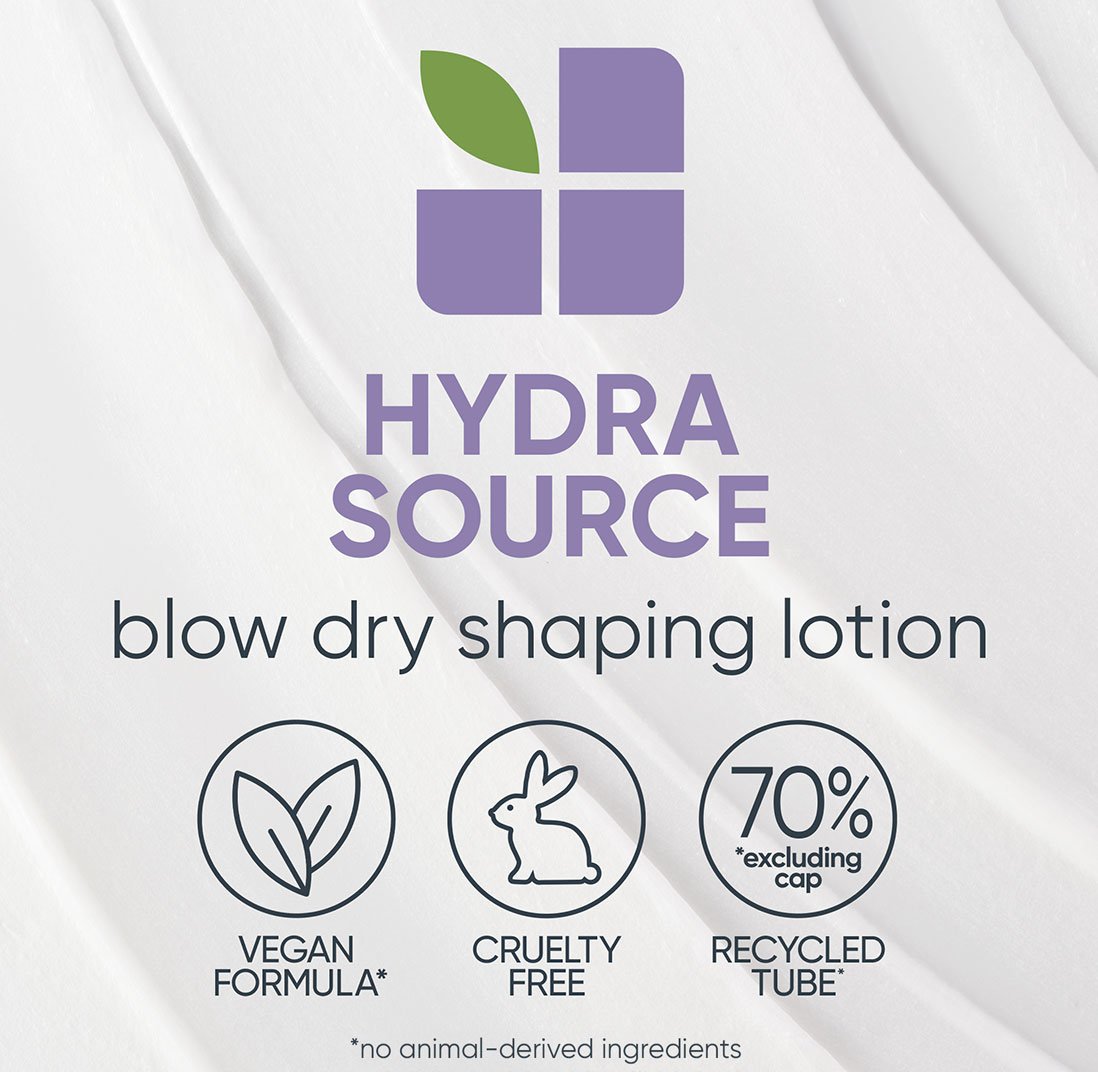Hydra Source Blow Dry Shaping Lotion. Vegan Formula, Cruelty Free, PCR 